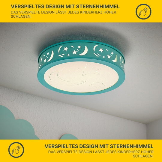  LED Kinder Deckenleuchte, Sternenhimmel, Nachtlichtfunktion türkis