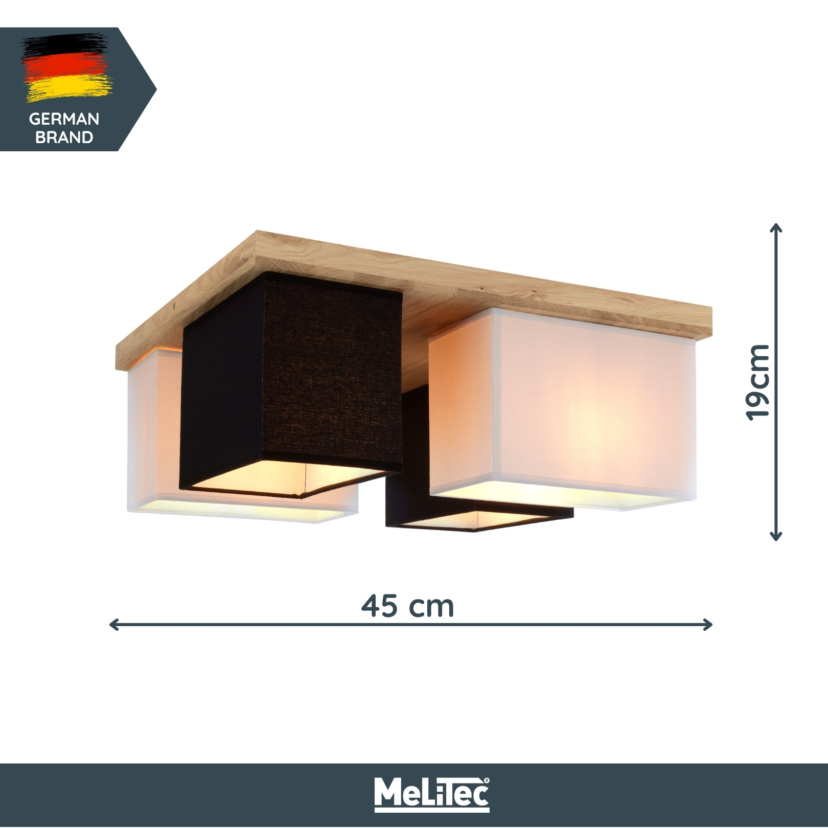 MeLiTec Deckenleuchte Paloma D129, moderne Deckenlampe, Echtholz aus der EU, Eiche, creme/weiß und schwarz Leuchte, Deckenleuchte,