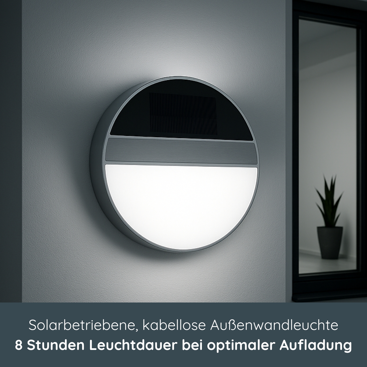 MeLiTec LED-Solar-Wandleuchte SWL06, aus Edelstahl, Wandlampe solarbetrieben, Außenwandleuchte rund