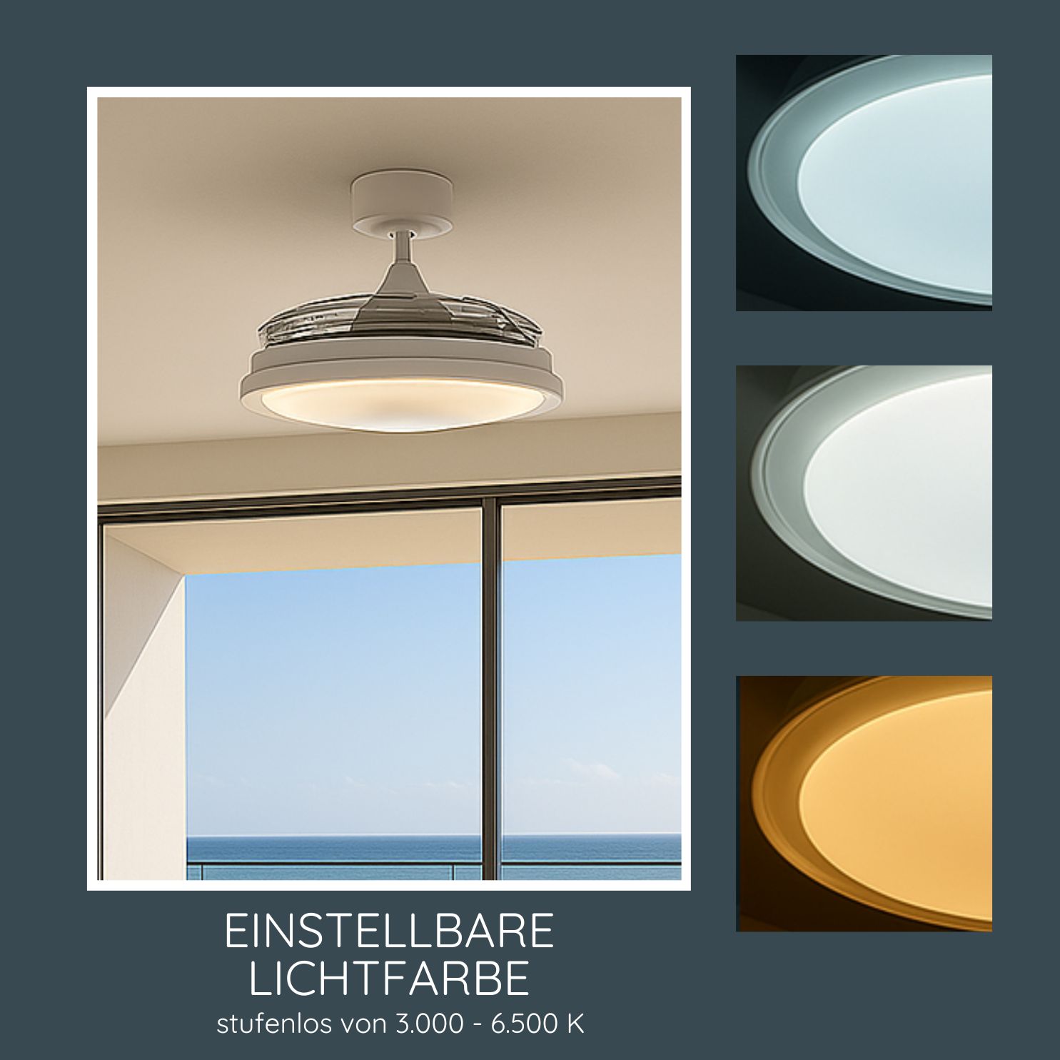 MeLiTec Deckenleuchte mit Ventilator, RGB Laufband, weiß, stufenlos dimmbar, automatisch ausklappbarer Ventilator, DV07  MeLiTec Deckenleuchte mit Ventilator, RGB Laufband, weiß, stufenlos dimmbar, automatisch ausklappbarer Ventilator, DV07