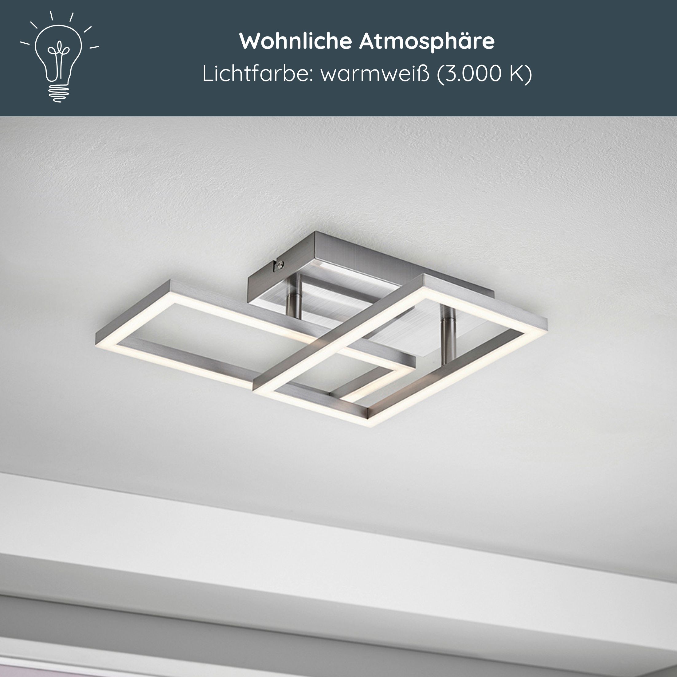 MeLiTec LED-Deckenleuchte D127, moderne Deckenlampe, aus Metall, warmweiß, schwenkbare Rahmen Deckenleuchte,