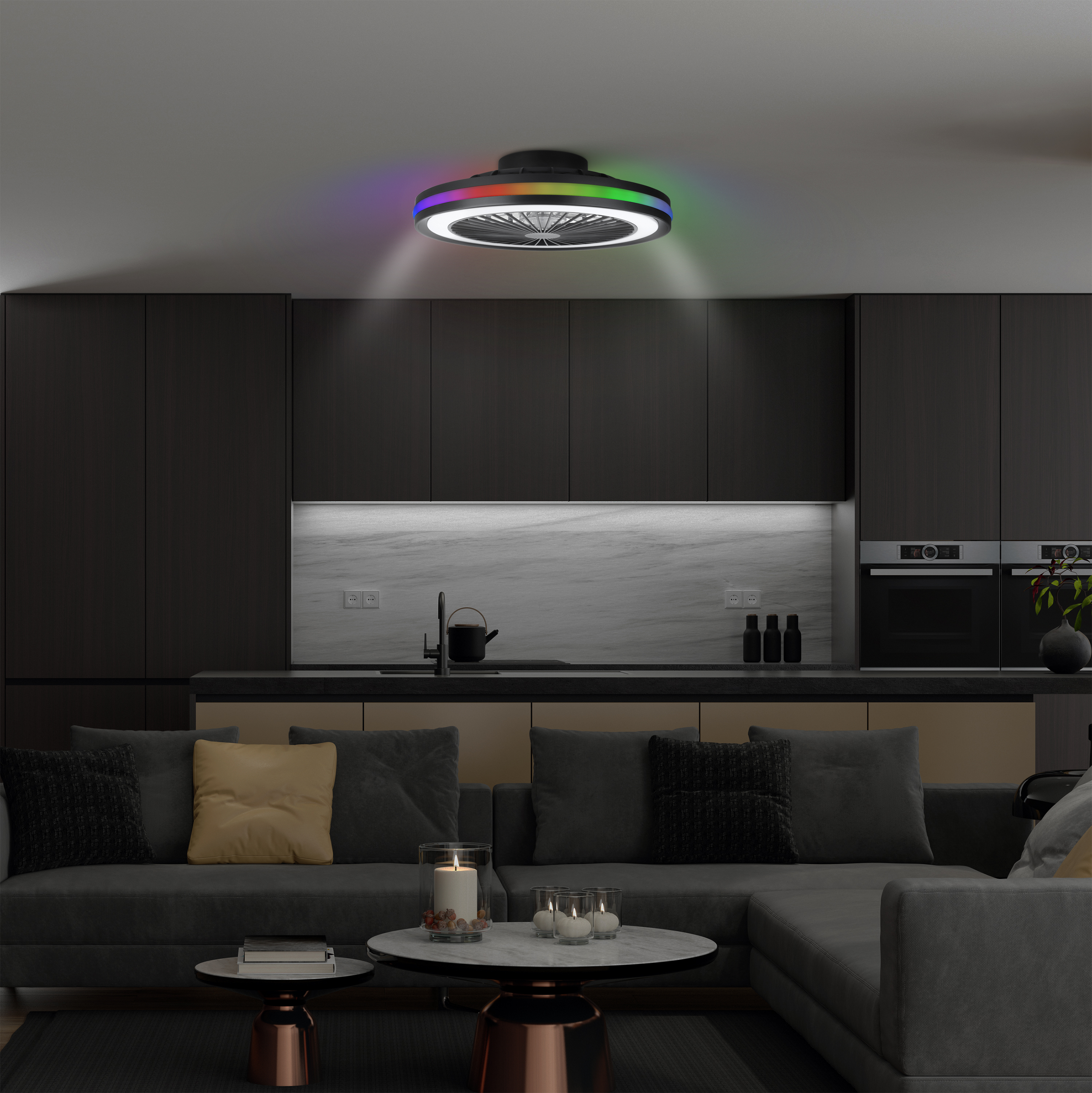 MeLiTec Deckenleuchte mit Ventilator, Deckenlampe mit Ventilator, dimmbar, RGB-Lauflicht, natürlicher Wind, Timer und Nachtlicht, Fernbedienung, schwarz, DV06 MeLiTec Deckenleuchte mit Ventilator, Deckenlampe mit Ventilator, dimmbar, RGB-Lauflicht, natürlicher Wind, Timer und Nachtlicht, Fernbedienung, schwarz, DV06
