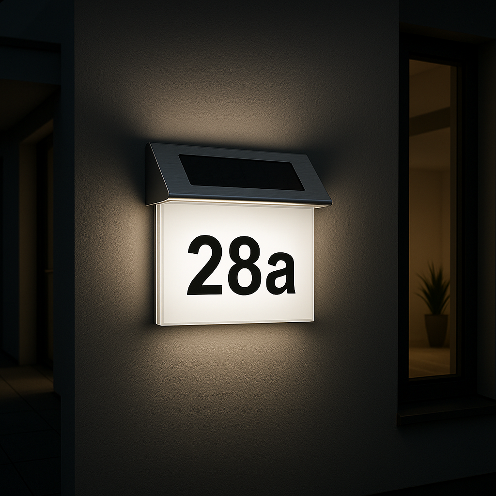 MeLiTec LED Solar Hausnummer SH01 Dämmerungssensor Postfach, Text,