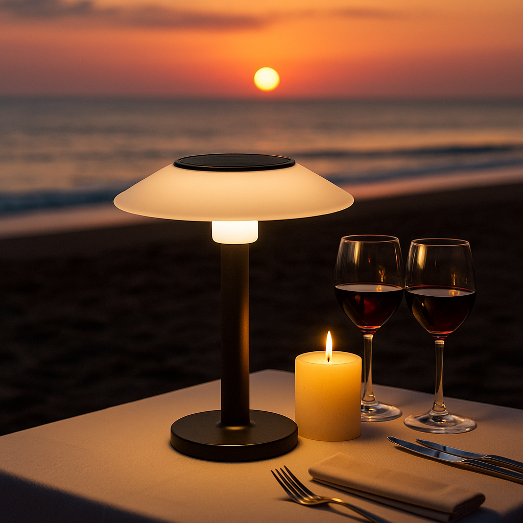 MeLiTec Solar Tischleuchte SO47 USB-C schwarz weiß Lampe, Natur, Draußen, Kerze, Gabel,