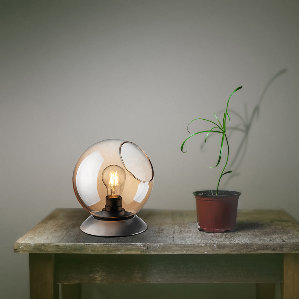 Glas Tischleuchte T177 Lampe, Pflanze, Blumen-Arrangement, Ikebana, Lampenschirm,