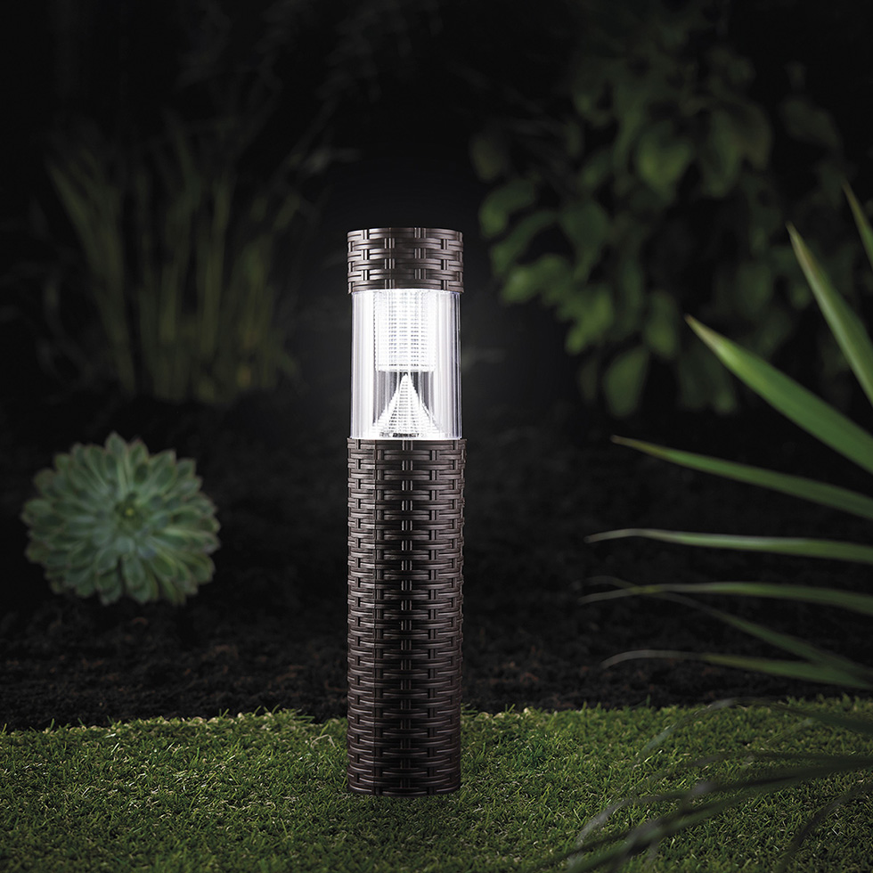 MeLiTec Solar Gartenleuchte SO41 Säule mit Rattan, braun Pflanze, Lampe,
