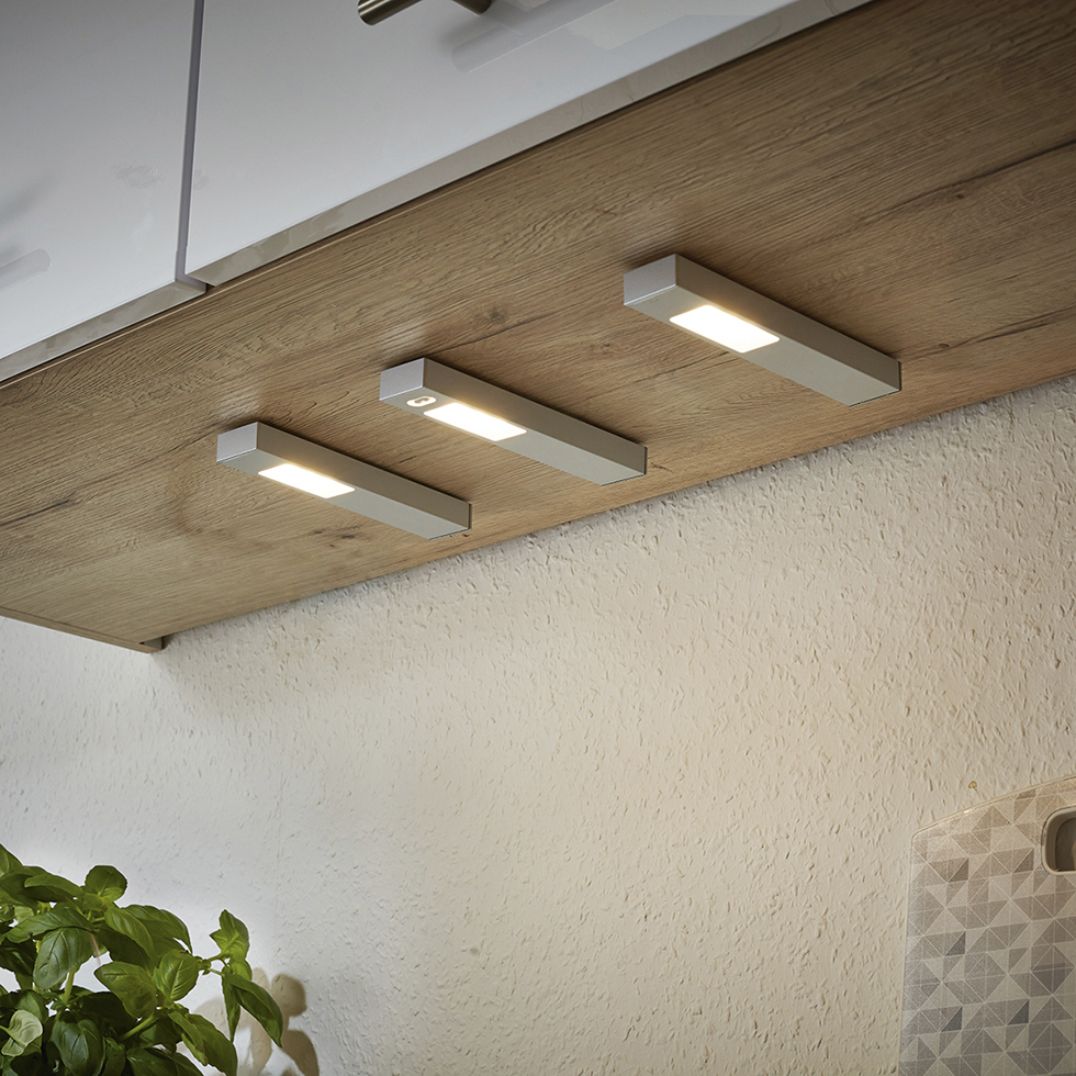 MeLiTec 3er Set LED Möbel Unterbauleuchte U24 kitchen light, unterbauleuchte, LED-strahler, holzschrank, modernes setup,