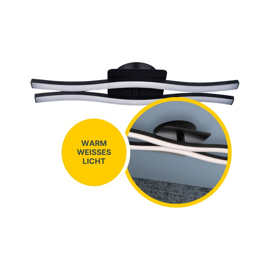 MeLiTec LED Wand- und Deckenleuchte D136, 2-flammig, schwarz, wellenförmige Leuchtstäbe, 1000 lm, 3000 K MeLiTec LED Wand- und Deckenleuchte D136, 2-flammig, schwarz, wellenförmige Leuchtstäbe, 1000 lm, 3000 K