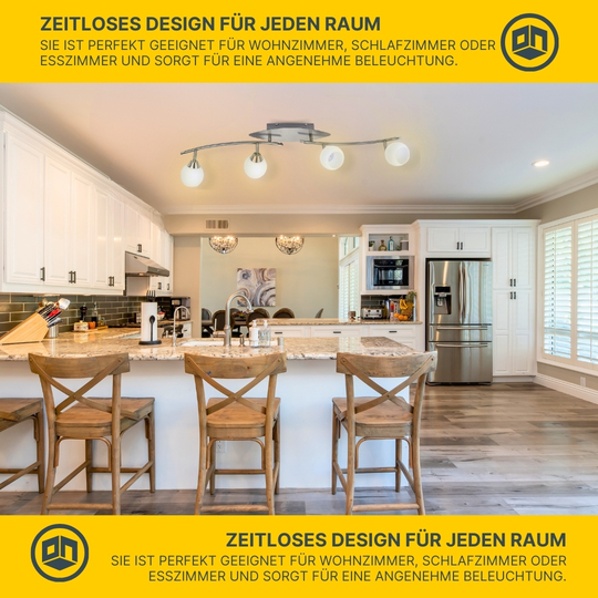 LED Deckenleuchte D123 | 4x LED Spots schwenkbar | nickel-matt | Glas weiß gestreift | warmweiß 3000K | MeLiTec LED Deckenleuchte D123 | 4x LED Spots schwenkbar | nickel-matt | Glas weiß gestreift | warmweiß 3000K | MeLiTec