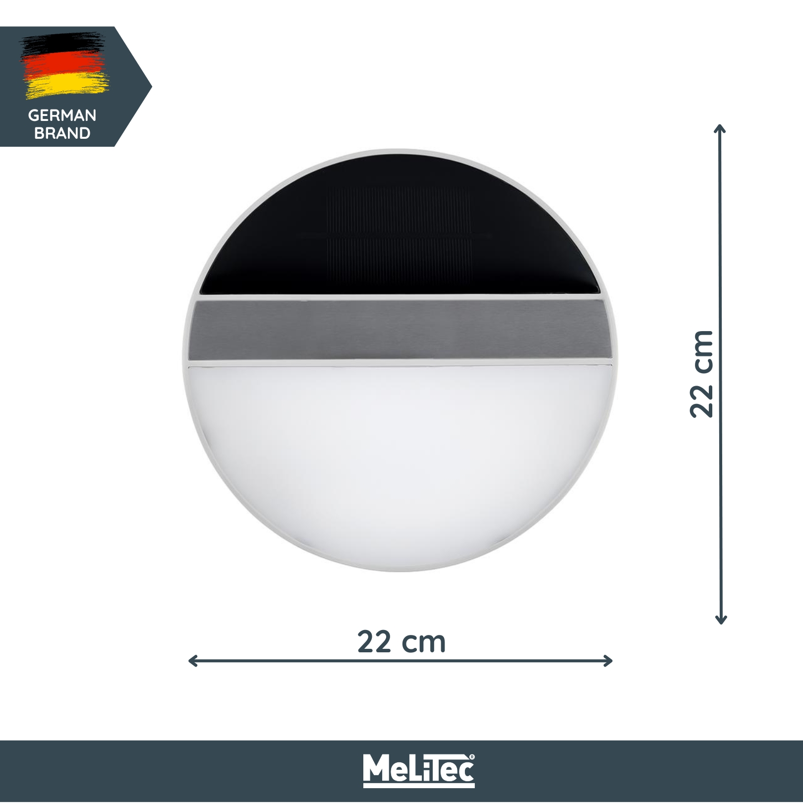MeLiTec LED-Solar-Wandleuchte SWL06, aus Edelstahl, Wandlampe solarbetrieben, Außenwandleuchte rund Sphäre, Fotografie, Postfach,