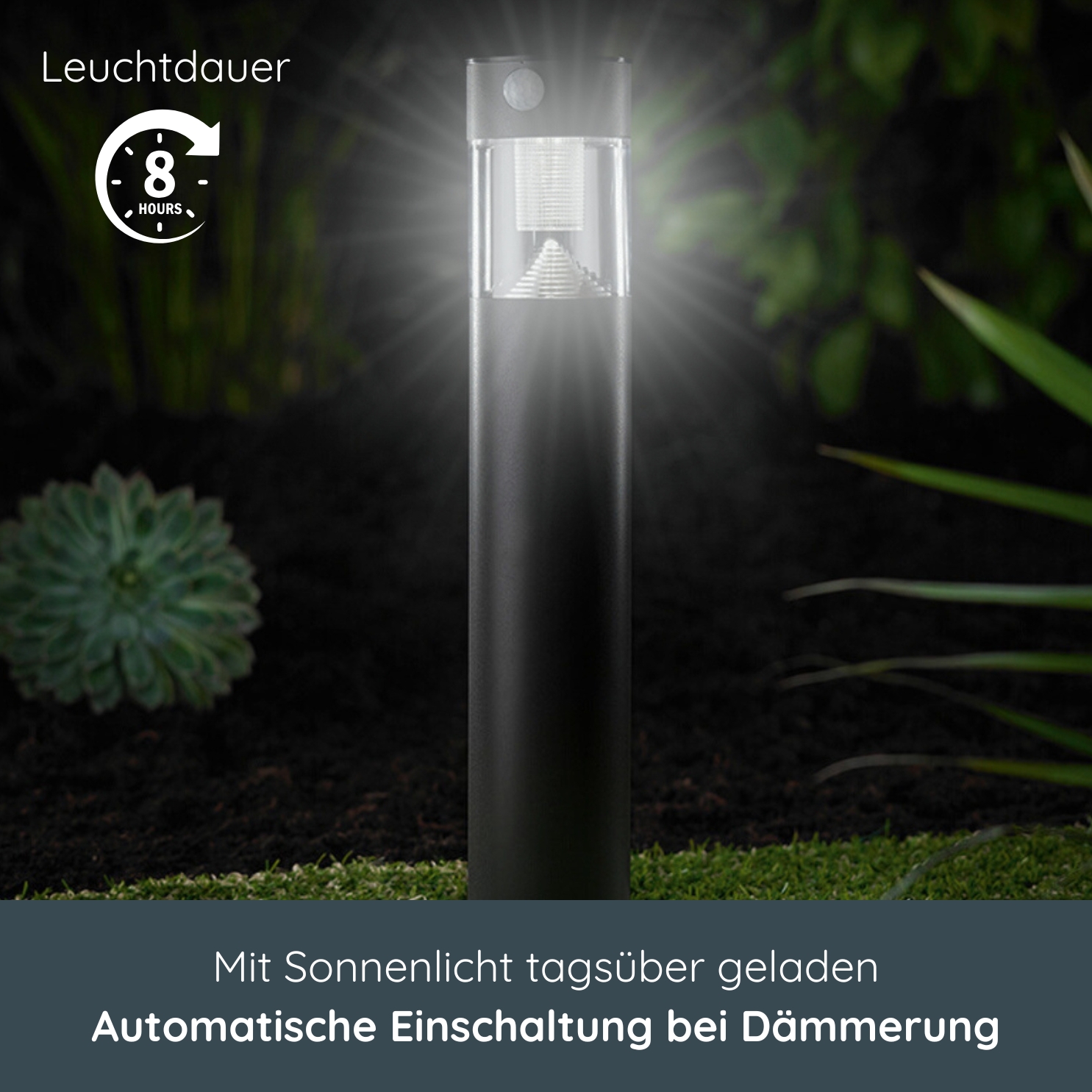 MeLiTec Solar Gartenleuchte SO31-1 rund mit Bewegungsmelder, Edelstahl anthrazit Architektur, Springbrunnen, Wasser, Pflanze, Architektur, Springbrunnen, Wasser, Pflanze,