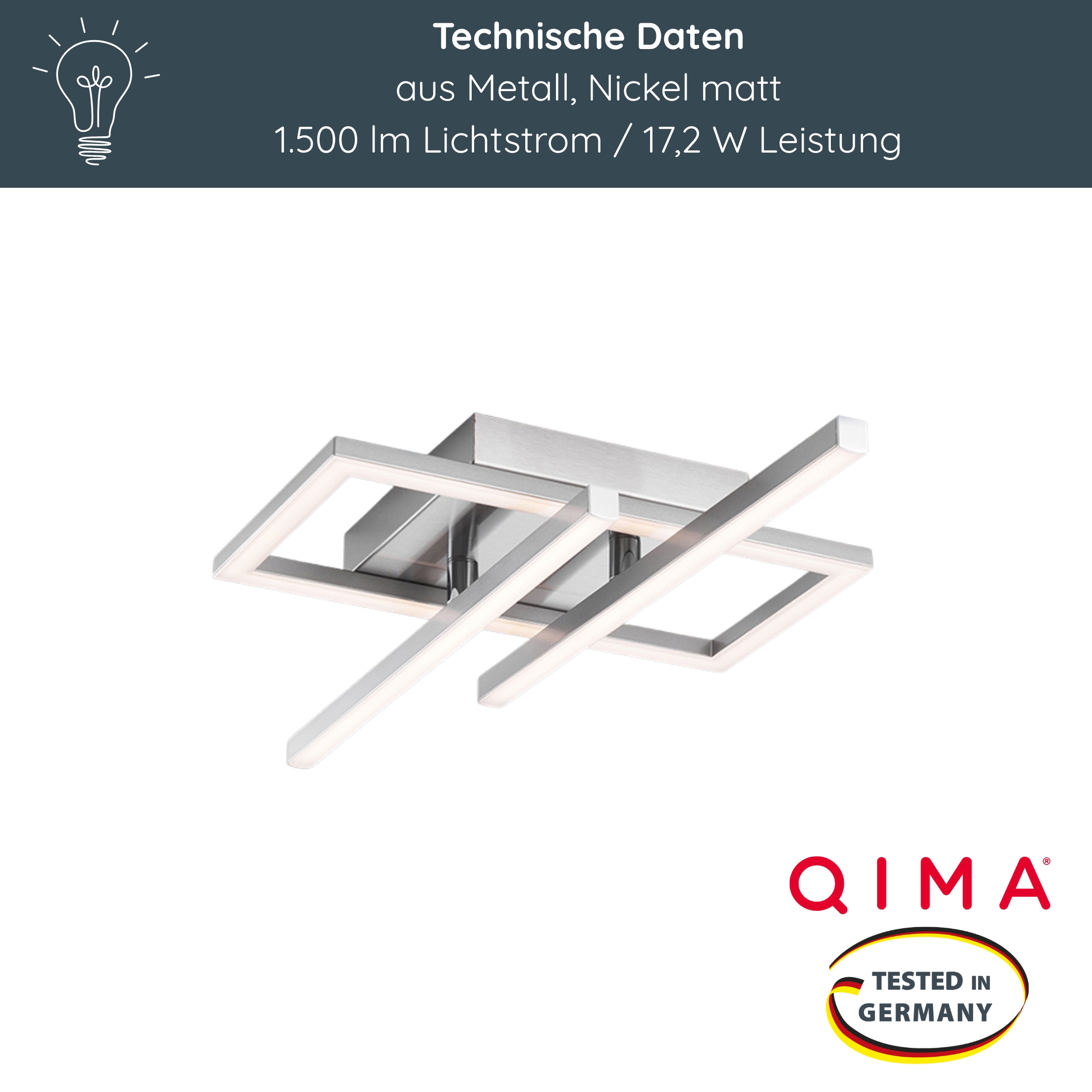 MeLiTec LED Deckenleuchte D133, schwenkbare Arme, moderne Deckenlampe, Rahmenleuchte aus Metall