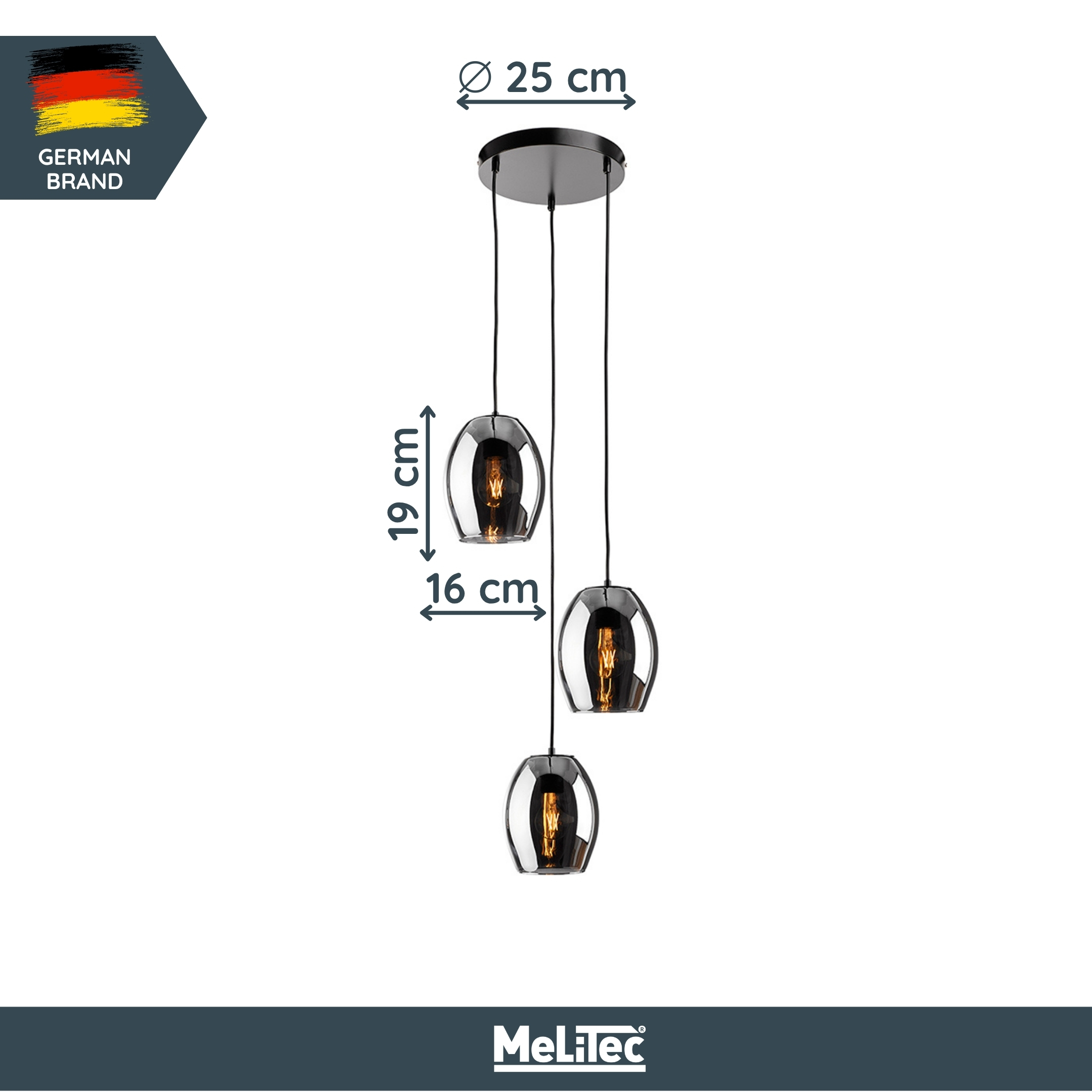 MeLiTec Pendelleuchte DP29, Hängeleuchte elegantes Rauchglas, moderne Pendellampe 3-flammig, Hängelampe rund, Deckenlampe Wohnzimmer Esszimmer Küche MeLiTec Pendelleuchte DP29, Hängeleuchte elegantes Rauchglas, moderne Pendellampe 3-flammig, Hängelampe rund, Deckenlampe Wohnzimmer Esszimmer Küche