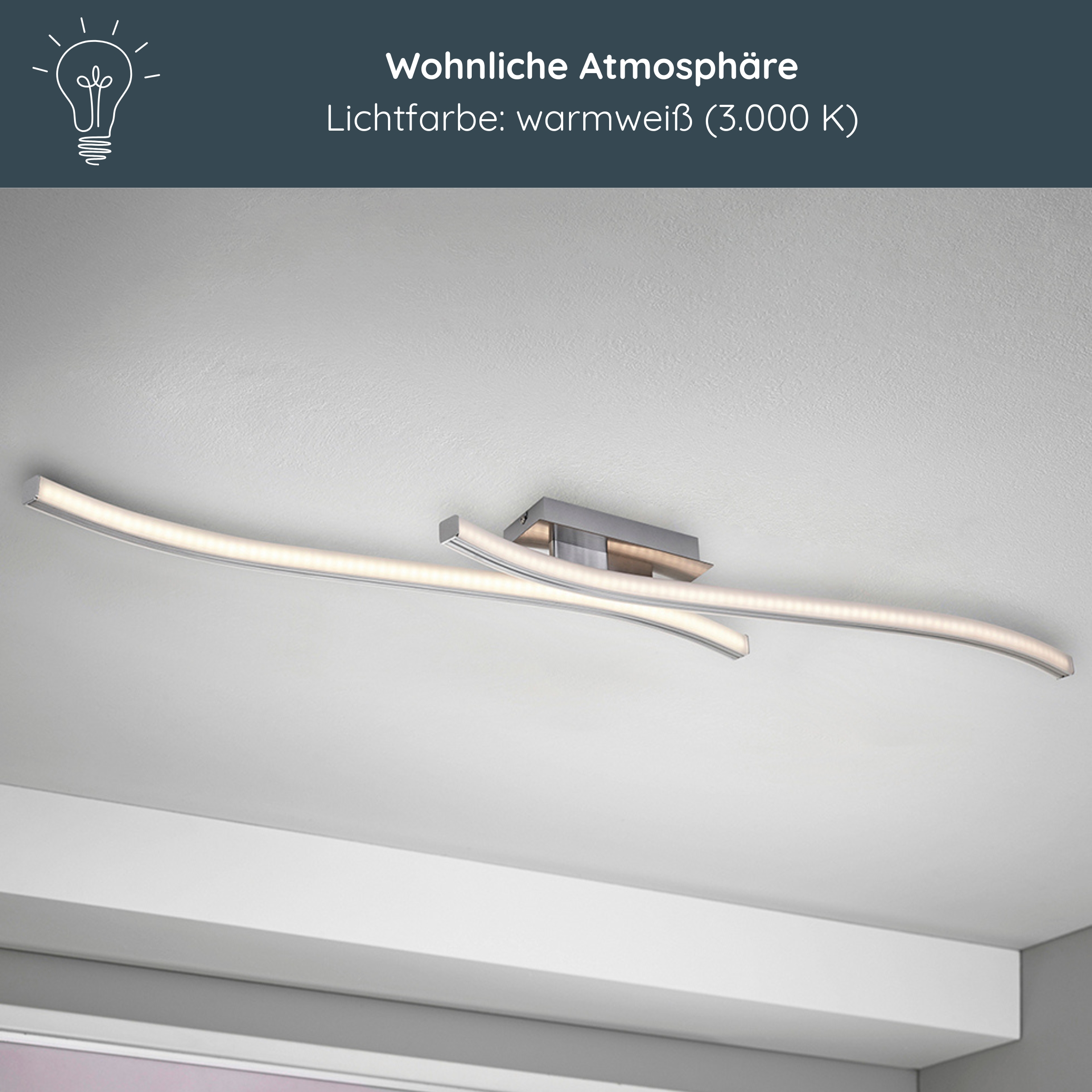 MeLiTec Minimalistische LED Deckenleuchte D124 mit Sticklight-Design, Nickel-matt, 105 cm