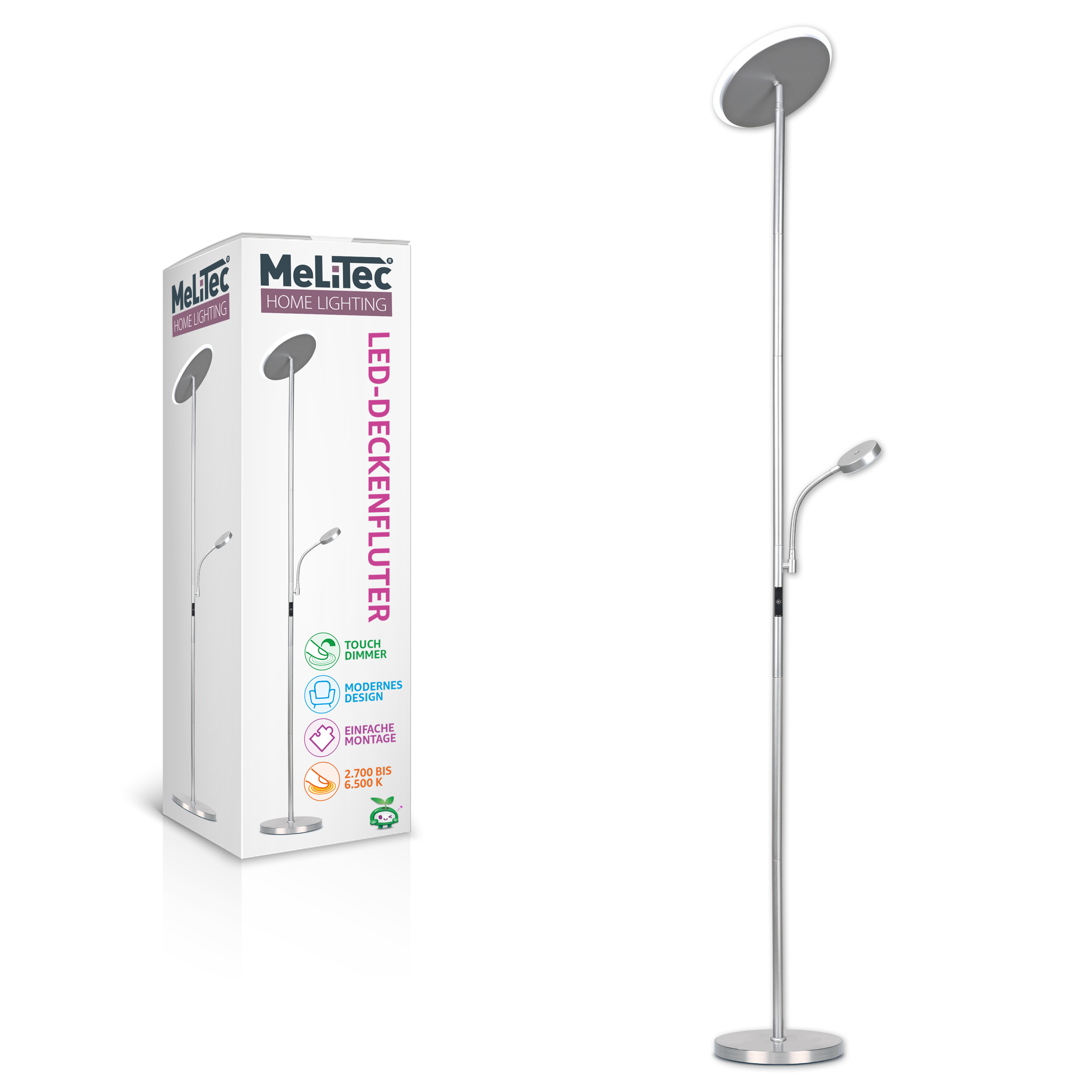 Deckenfluter mit Leseleuchte, Titan, Rund, ST58, MeLiTec