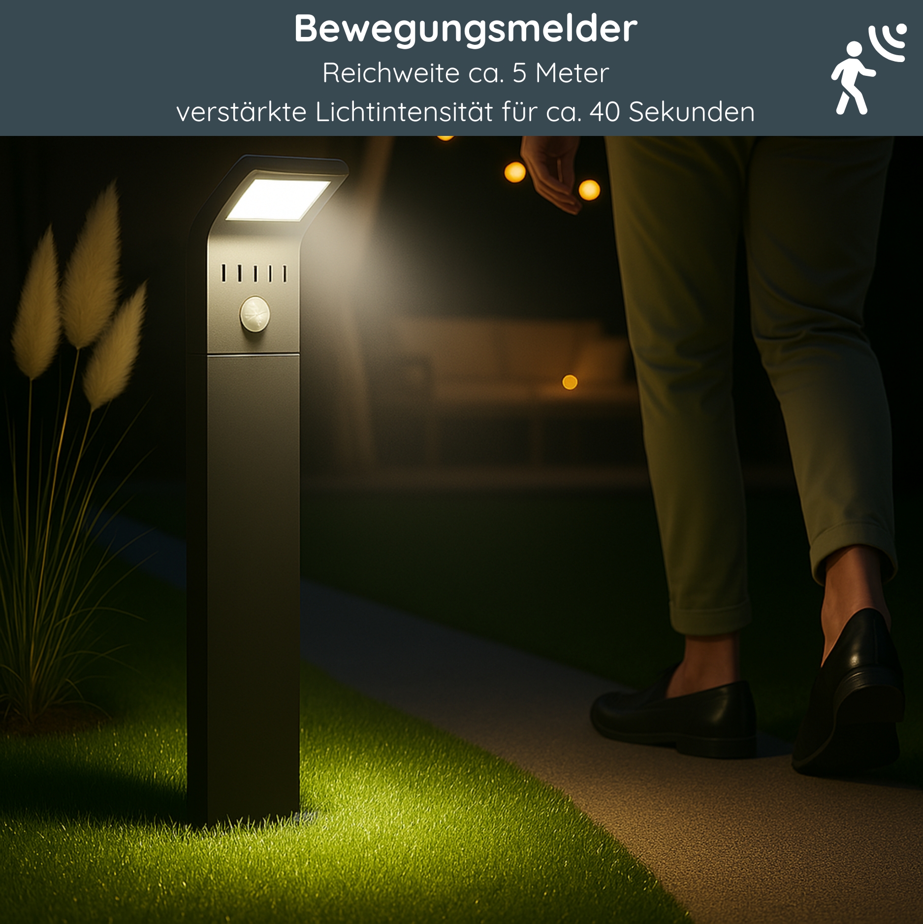 MeLiTec Solar Gartenleuchte, SO44, inkl. Bewegungsmelder, schwarz Gras, Schuh, Person, Beleuchtung, Hoher Absatz,