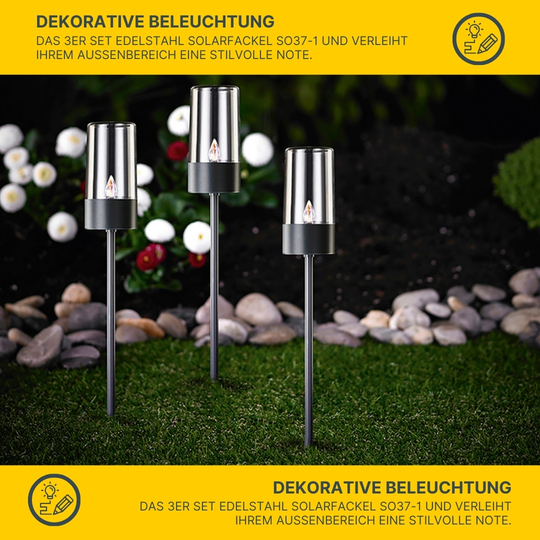 MeLiTec 3 Stück LED Solarfackel SO37-1 Flackereffekt anthrazit MeLiTec 3 Stück LED Solarfackel SO37-1 Flackereffekt anthrazit