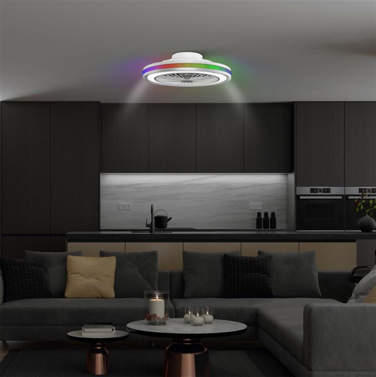 MeLiTec Deckenleuchte mit Ventilator, Deckenlampe mit Ventilator, dimmbar, RGB-Lauflicht, natürlicher Wind, Timer und Nachtlicht, Fernbedienung, weiß, DV06-1 Innenarchitektur, Deckenleuchte, Couch, Wohnzimmer, Tabelle, Innenarchitektur, Couch, Deckenleuchte, Wohnzimmer, Tabelle,