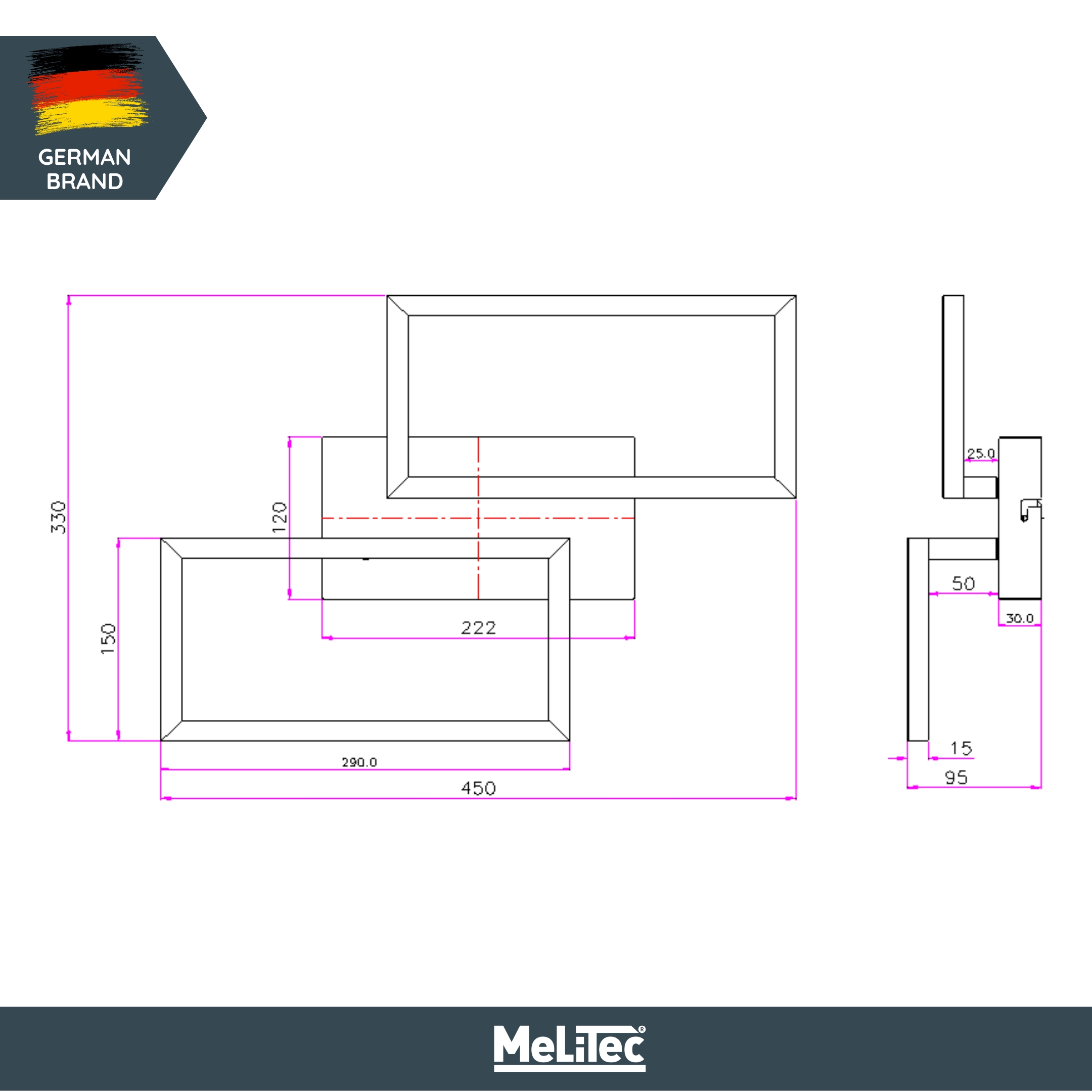 MeLiTec LED-Deckenleuchte D127, moderne Deckenlampe, aus Metall, warmweiß, schwenkbare Rahmen Schaubild,