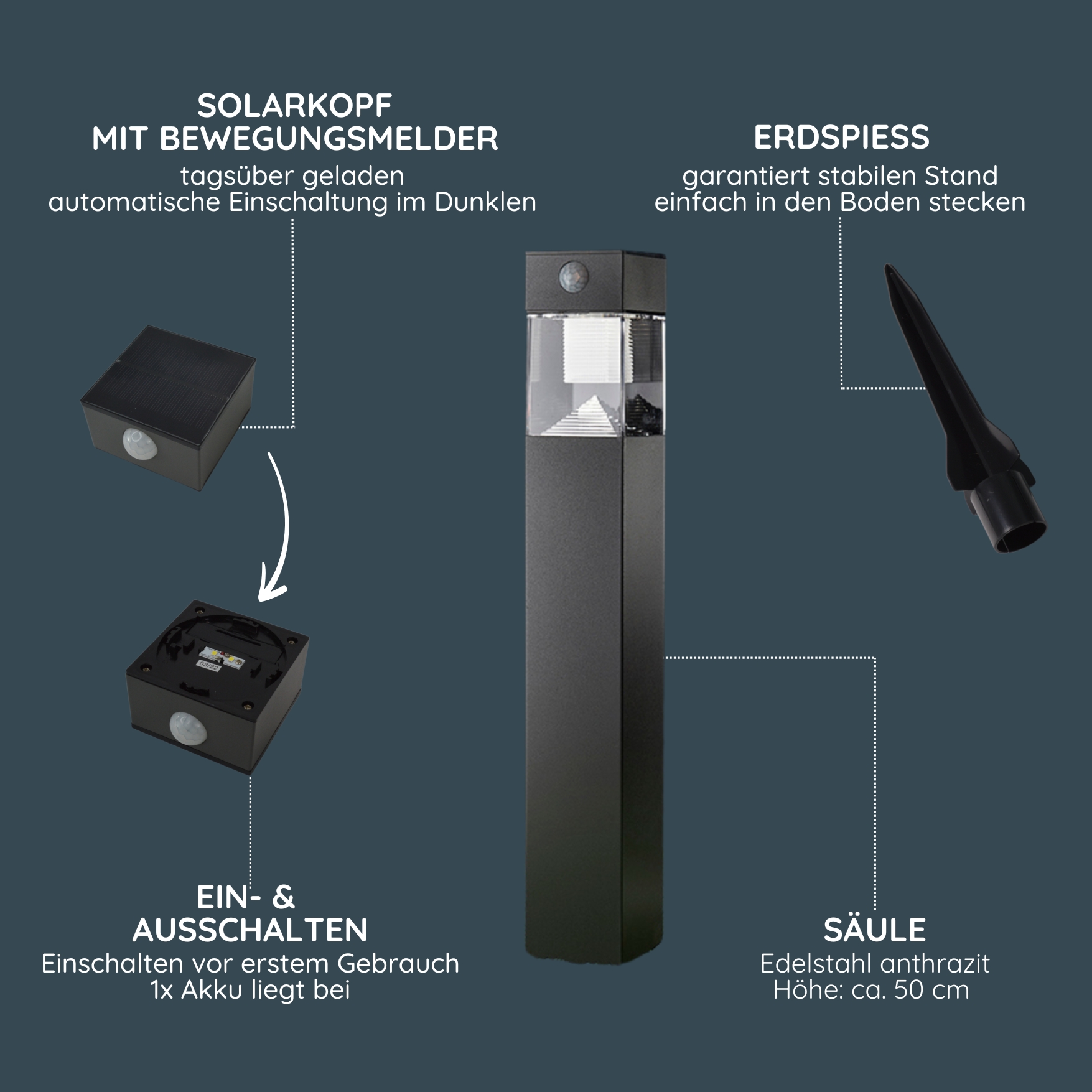MeLiTec Solar Gartenleuchte SO32-1 eckig mit Bewegungsmelder, Edelstahl anthrazit Sinken, Waschbeckenhahn, Architektur, Springbrunnen, Wasser, Sinken, Waschbeckenhahn, Architektur, Springbrunnen, Wasser,