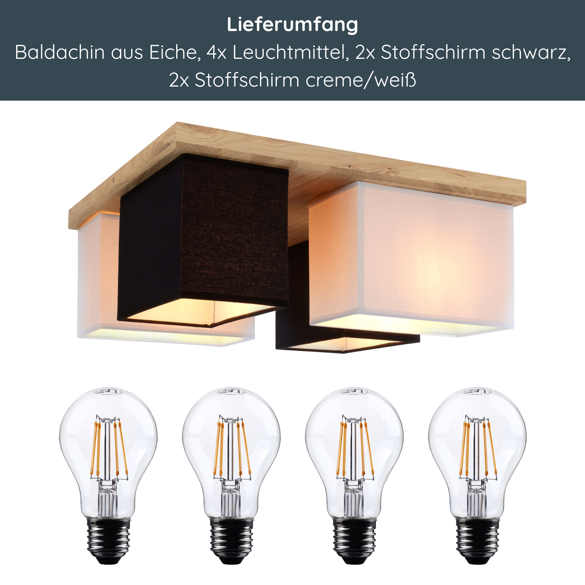 MeLiTec Deckenleuchte Paloma D129, moderne Deckenlampe, Echtholz aus der EU, Eiche, creme/weiß und schwarz Licht,