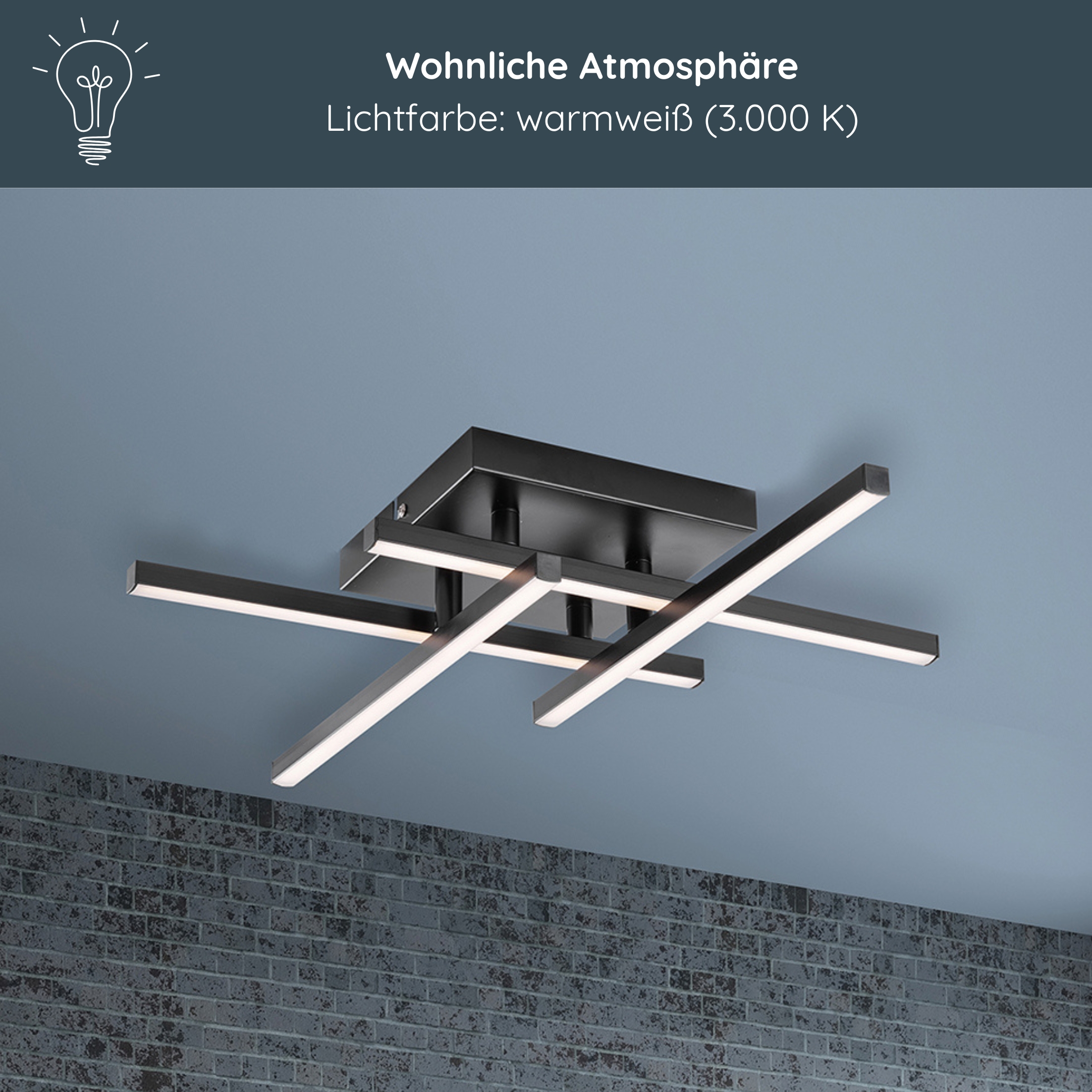 MeLiTec LED Deckenleuchte D121-1, linienförmige Arme, schwenkbar, moderne Deckenlampe, schwarze Rahmenleuchte Deckenleuchte, Gerät, Deckenventilator, Elektrisches Gerät,
