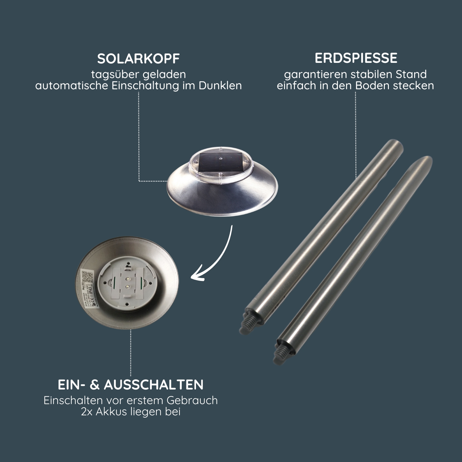 Solarkopf, Ersatzteile, Lampensystem, Stange, Bodenmontage,