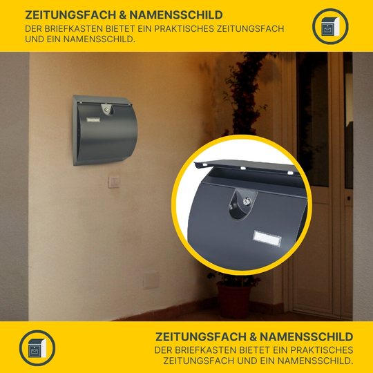 MeLiTec Edelstahl Briefkasten Modell M mit Zeitungsfach, anthrazit MeLiTec Edelstahl Briefkasten Modell M mit Zeitungsfach, anthrazit