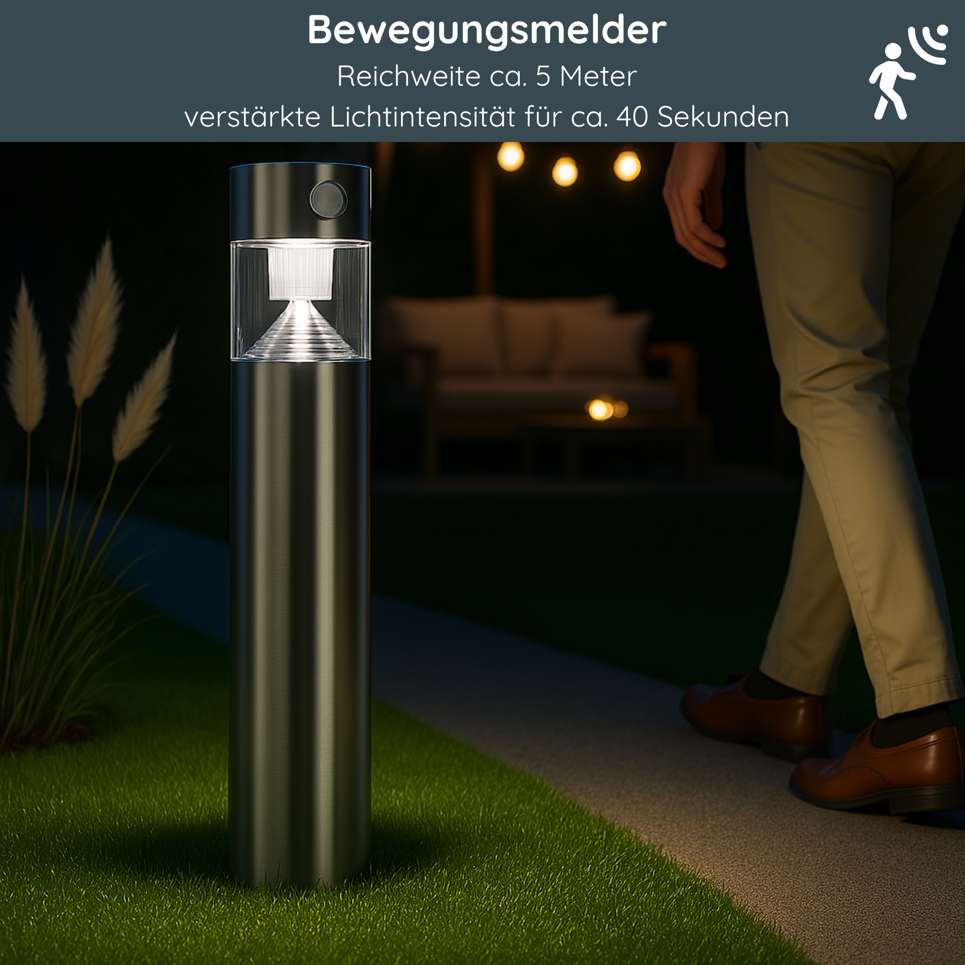 MeLiTec Solar Gartenleuchte SO31 rund mit Bewegungsmelder, Edelstahl Gras, Springbrunnen, Erwachsener, Mann, Person, Gras, Springbrunnen, Erwachsener, Mann, Person, Pflanze, Springbrunnen, Wasser, Töpferei, Vase,