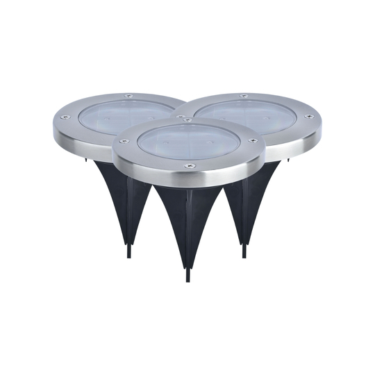 MeLiTec 3 Stück Solar Bodeneinbauleuchten SEL04 Wegeleuchten, silber Beleuchtung, Mobiliar, Tabelle, Kaffeetisch, Leuchte,